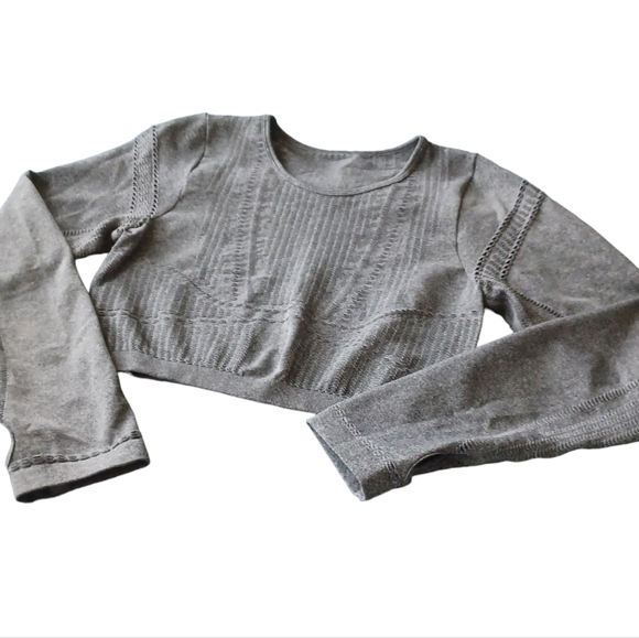 Amazon Tops - Gray Gym Long Sleeved Croptop